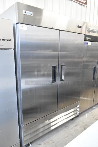 2025 Avantco 178A49RHC commercial 2-door reach-in cooler, stainless steel, on casters, 115 volts, 1 phase, excellent condition.