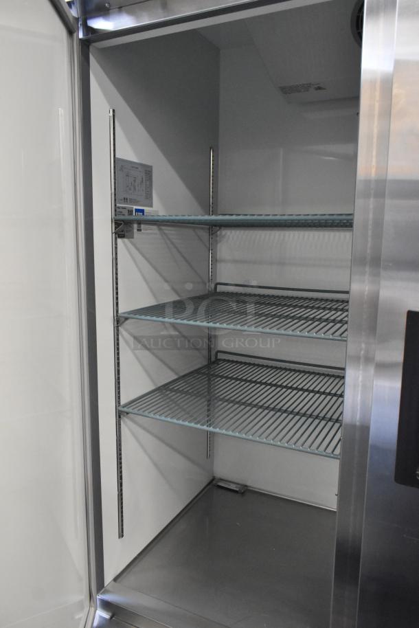 2025 Avantco 178A49RHC 2 Door Reach-In Cooler, commercial casters, 115V, 1 phase, adjustable shelves, stainless steel, new condition.