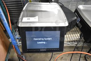 Hobart HTi-7LH4W Metal Commercial Food Scale, touchscreen display, tested, working, 120/208-240V, 1 Phase, tag showing.