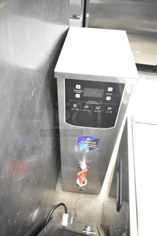 Wonder AMZ-B-20 commercial countertop hot water heater, stainless steel, 120V, 1 phase, with control panel and warning label.