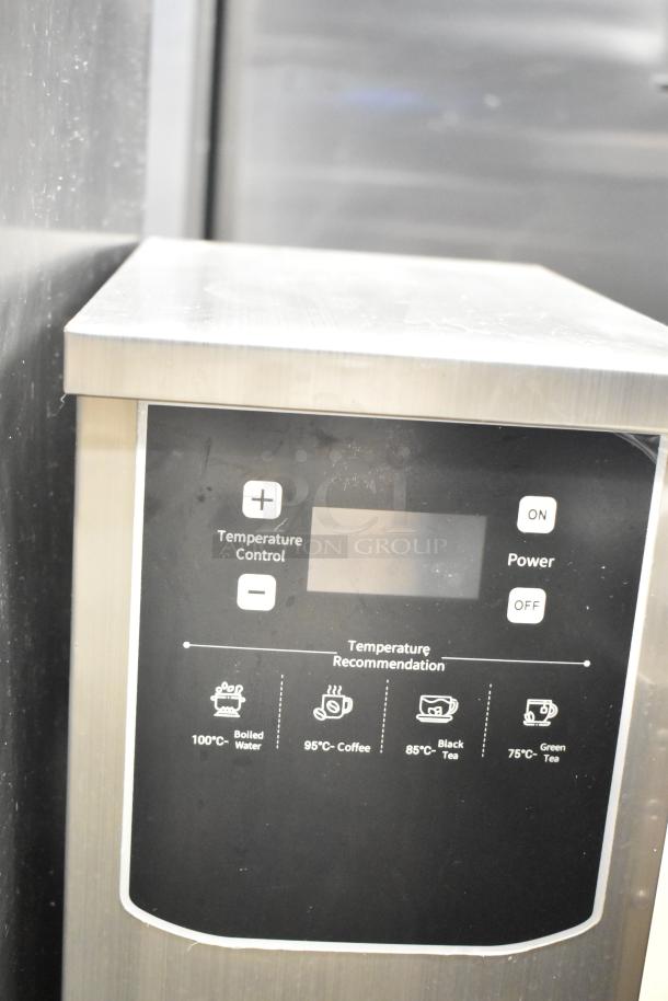 Wonder AMZ-B-20 commercial countertop hot water dispenser with digital controls. Features temperature settings for water, coffee, and tea. Powered at 120 volts, 1 phase.
