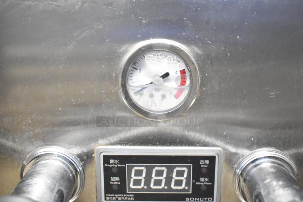 Sonuto SZ-200 hot water dispenser, stainless steel, analog gauge, digital display, 220V, 1 phase, model SZ-200, countertop design.