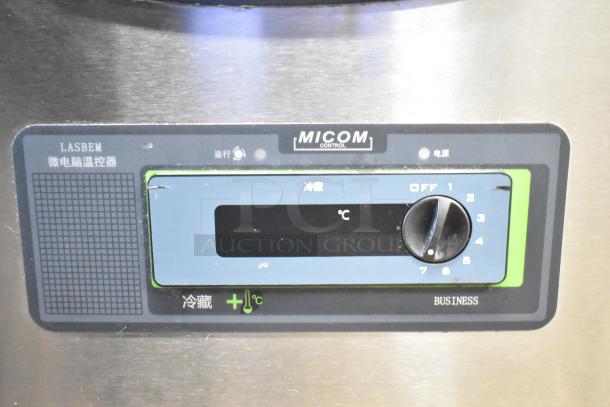 Lasbem HZ0.2L2-CPL control panel with temperature dial and markings, branded "Micom Control," for commercial sandwich prep table.