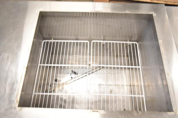 Lasbem HZ0.2L2-CPL commercial prep table with open top, white interior racks, stainless steel finish, for 220V, 1 Phase.