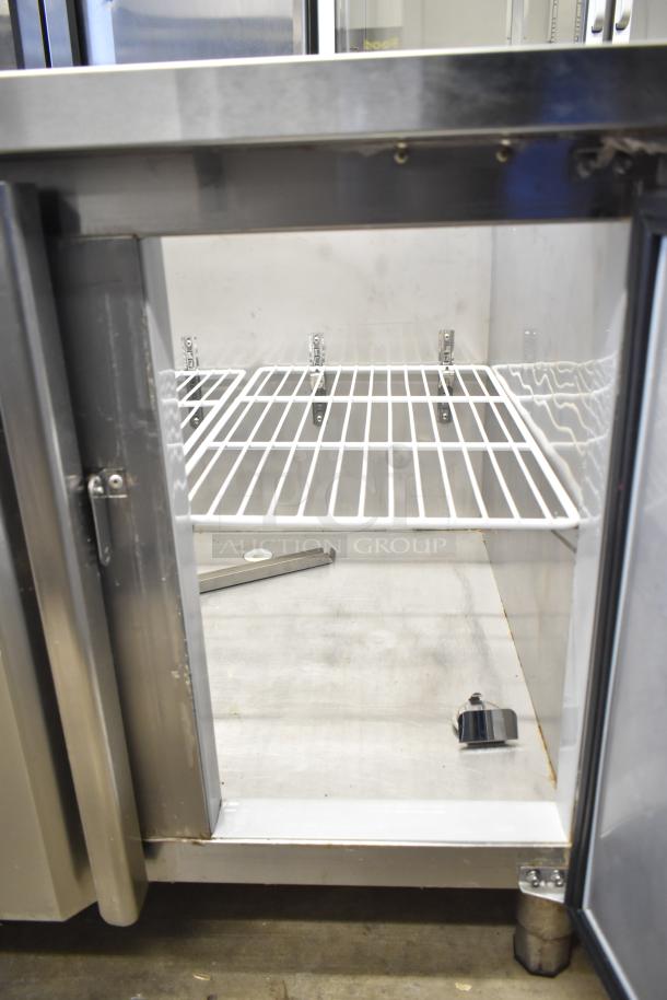 Lasbem HZ0.2L2-CPL commercial sandwich salad prep table with open top, 220V, stainless steel, internal shelving.