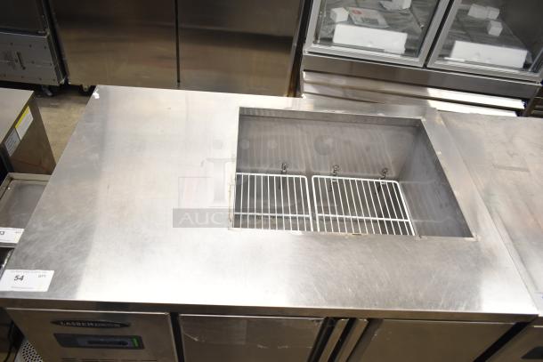 Lasbem HZ0.2L2-CPL commercial sandwich salad prep table, open top, stainless steel, 220 volts, 1 phase, visible use marks.