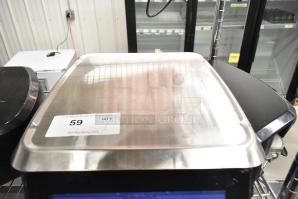 2017 Hobart HTi-7LH26 commercial countertop scale, stainless steel surface, no power cord, tested and working, tag visible.