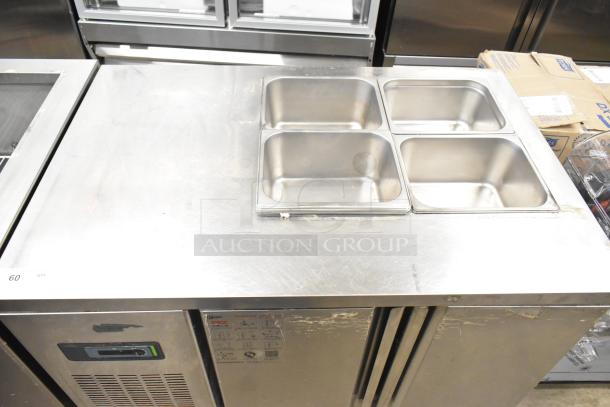 Lasbem HZ0.2L2-CPL sandwich prep table with open top, stainless steel, four pans, 220V, one-phase, commercial use.