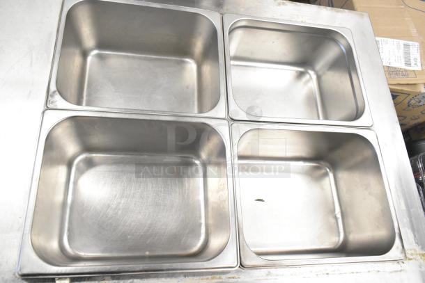 Lasbem HZ0.2L2-CPL sandwich salad prep table with 4 stainless steel compartments. 220 Volts, 1 Phase, commercial use.