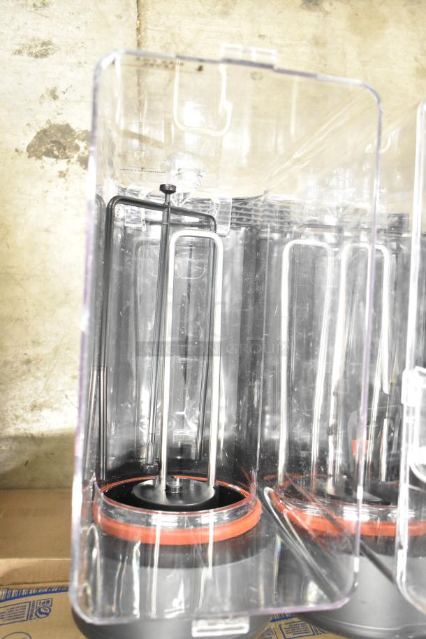 Brand new Narvon 378RBD5G3 triple 5-gallon bowl refrigerated beverage dispenser. Scratch and dent condition. 115V, 1 Phase.