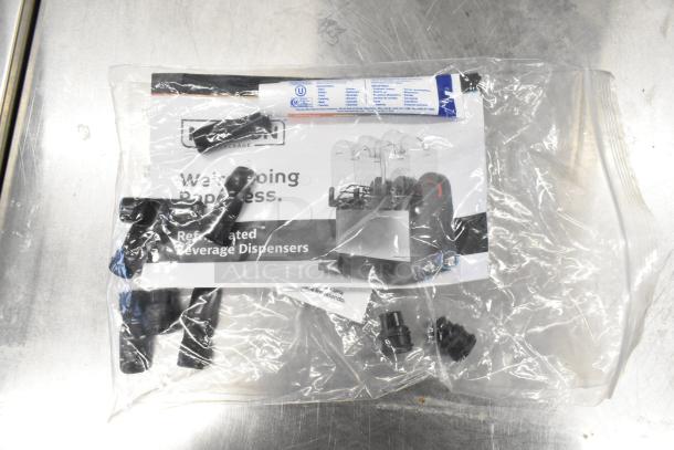 Brand new Narvon 378RBD5G3 triple 5-gallon refrigerated beverage dispenser parts in packaging, includes fittings and sealant.