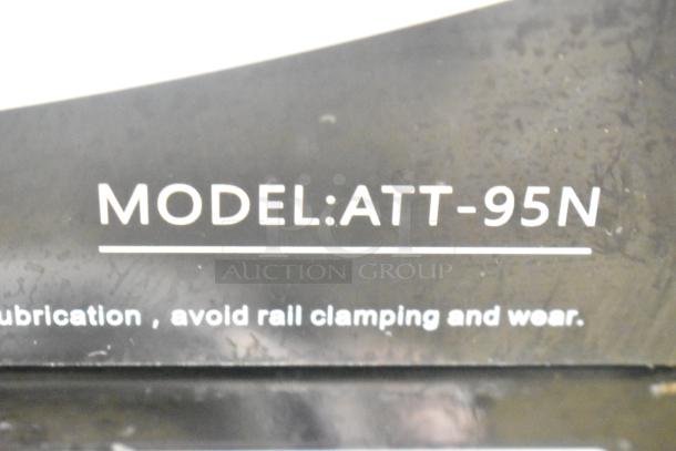 Autata ATT-95N plastic cup sealing machine label; shows model number and maintenance instructions.