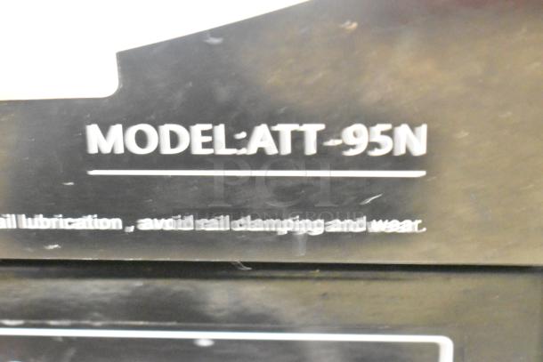 Autata ATT-95N automatic plastic cup sealing machine label showing model ATT-95N. Suitable for 115 volts, 1 phase.