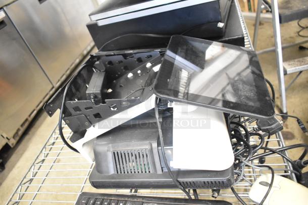 10 various items, including 2 cash drawers and 5 POS monitors. Condition varies, visible cables and components.