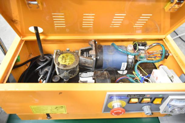 Jorestech CBS-630 Countertop Continuous Band Sealer, orange casing with visible motor and control panel. 110 Volts, 1 Phase.