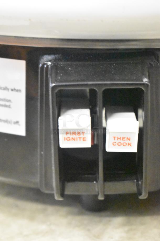 Emperors Select 478EGRC140LP Propane Rice Cooker controls showing "First Ignite" and "Then Cook" buttons.