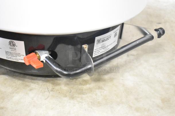 Emperors Select 478EGRC140LP propane rice cooker, 140 cup capacity, 24,000 BTU, with certification labels visible.