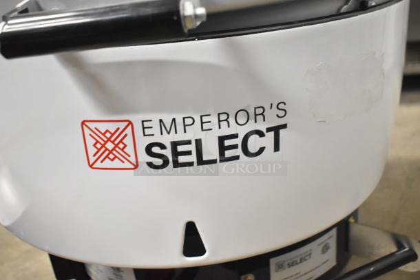 Emperors Select 478EGRC140LP propane rice cooker, 140 cup capacity, gas-powered, 24,000 BTU, brand label visible.