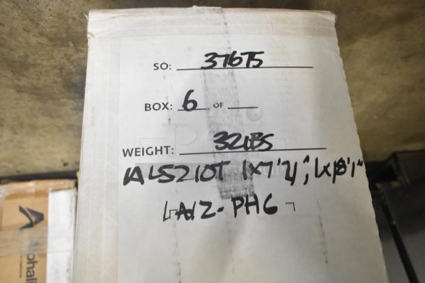 Box labeled "California Accent Lighting ALS210T," scratch and dent condition, 32 lbs, contains 6 new luminaires.