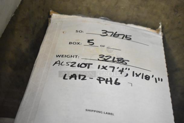 Box labeled "ALS210T" containing 6 new California Accent Lighting luminaires, weighing 32 lbs, with visible model dimensions.