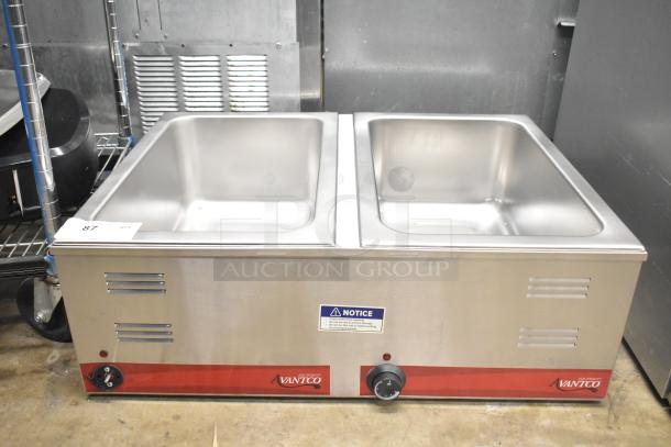 Brand new Avantco 177FW200D dual well electric countertop food warmer, 12"x20", thermostatic controls, 120V, one phase.
