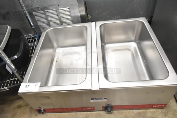 Brand new Avantco 177FW200D 12" x 20" dual well electric food warmer, thermostatic controls, 120V, minor dents.