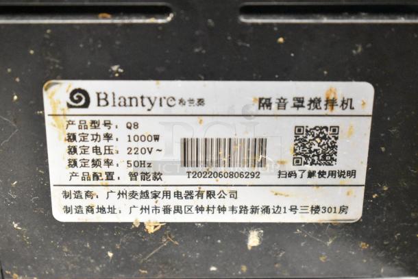 Blantyre Q8 Countertop Blender with sound enclosure and 2 pitchers; 220V, 1 Phase. Label indicates 1000W, 50Hz.