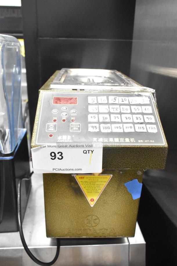 Autata ATT-9LS Countertop Fructose Machine, 110V, 1 Phase, with keypad. Used condition. Auction tag with number 93.