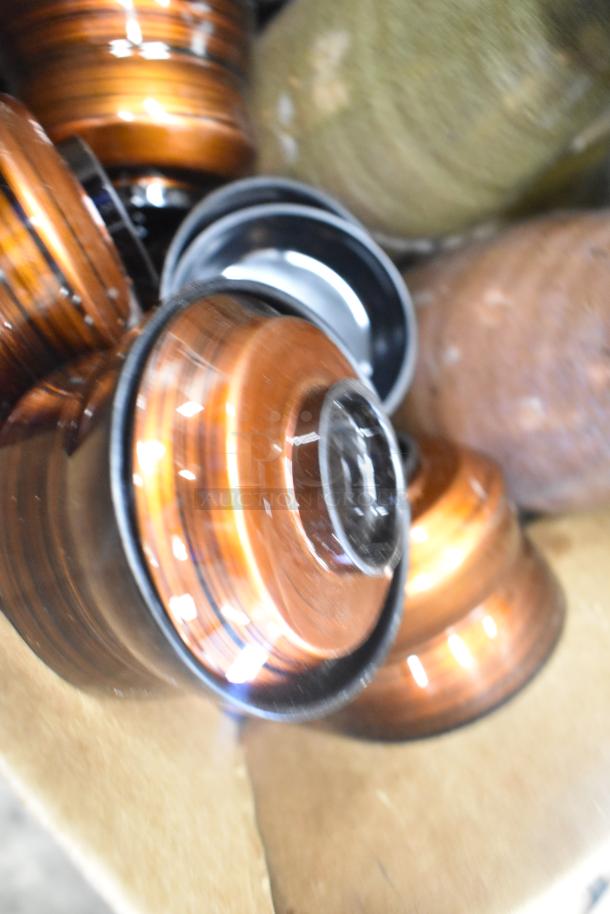 Lot of various items including glossy ceramic bowls, vases, and poly trays. Items appear in used, mixed condition.