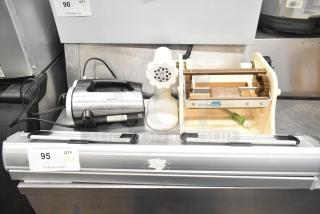 4-item lot: Antree meat grinder attachment, Aicok HM833 hand blender, pasta maker, and food sealer. Good condition, auction quantity x4.