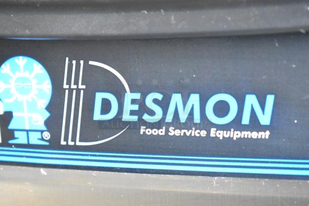 "Desmon GBF-15+ETL logo on a stainless steel blast chiller. Features include 4 probes, 220V, 3-phase power."
