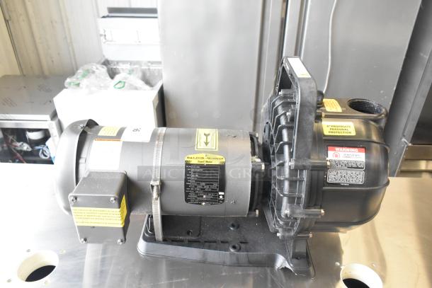 Pacer Baldor SuperE Motor, 230/460V, 3 Phase; visible labels; metal and black housing; used condition.