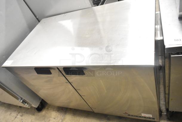 Victory UR-48-SST commercial 2-door undercounter cooler, stainless steel, 115V, in good condition, model markings visible.