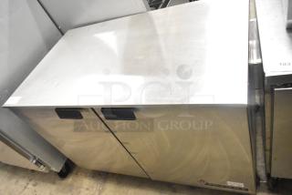 Victory UR-48-SST commercial 2-door undercounter cooler, stainless steel, 115V, in good condition, model markings visible.