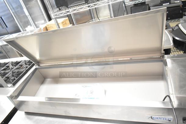 2025 Avantco 360CPT54 Commercial Countertop Refrigerated Rail, stainless steel, open lid, 115V, 1 phase, excellent condition.