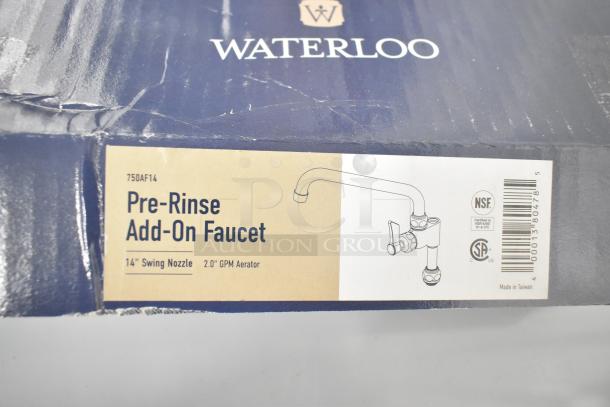 Waterloo 750AF14 14" Pre-Rinse Add-On Faucet, new with scratches and dents, 2.0 GPM aerator, NSF certified, made in Taiwan.