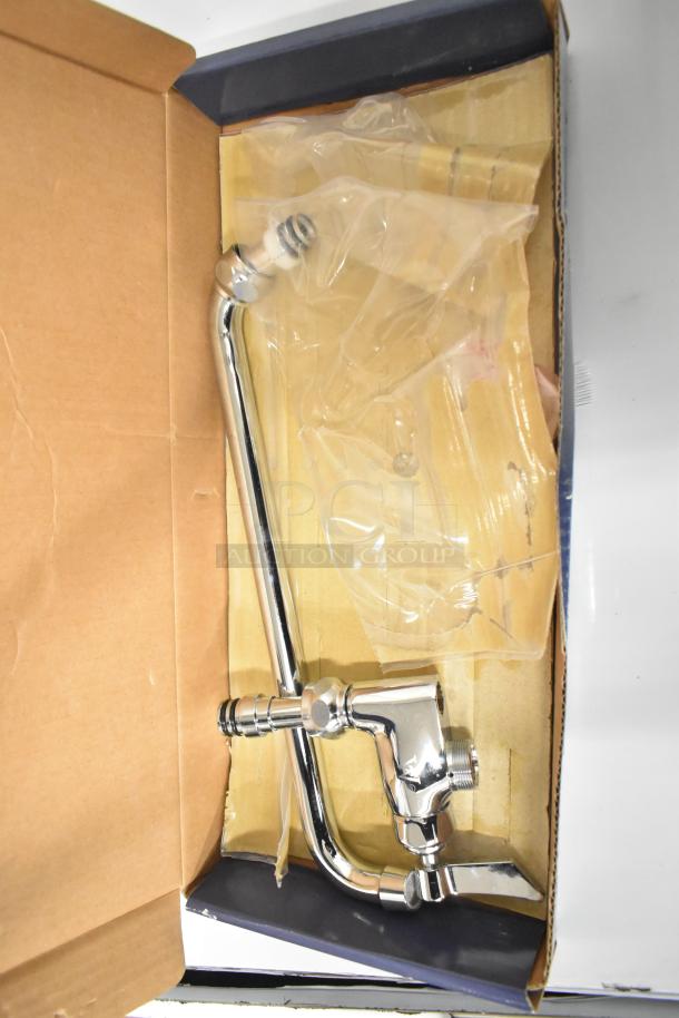 Brand new 750AF14 Waterloo 14" pre-rinse add-on faucet, chrome finish, scratch and dent, in box with protective plastic.