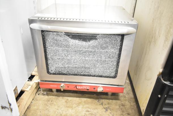 Brand new Avantco 177CO28M countertop convection oven, 2.3 cu. ft., broken glass door, 208/240V, 1 phase.