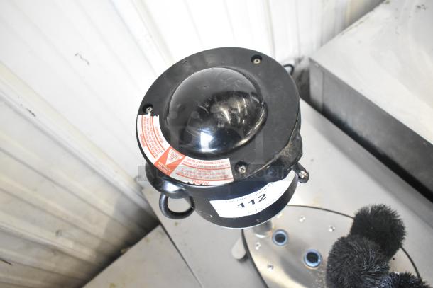 Noble 274LCNBGW heavy-duty upright glass washer, five brushes, 115 volts, 1 phase. Visible label with warning instructions.