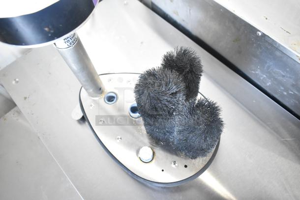 Noble 274LCNBGW heavy-duty upright glass washer with five brushes, 115 volts, 1 phase. Features stainless steel base.