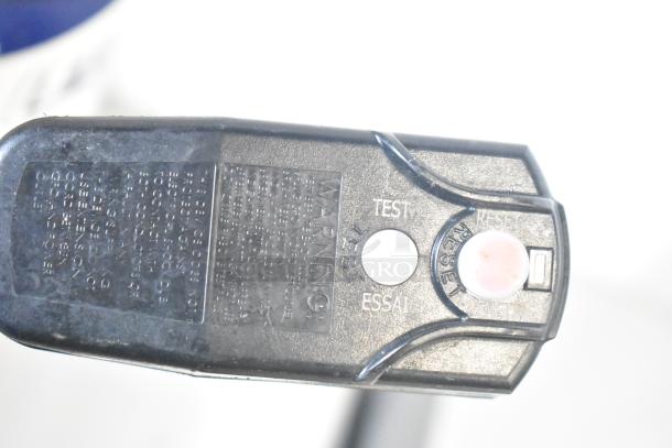 Noble 274LCNBGW electric glass washer power plug showing test and reset buttons, 115 volts, 1 phase, heavy-duty.