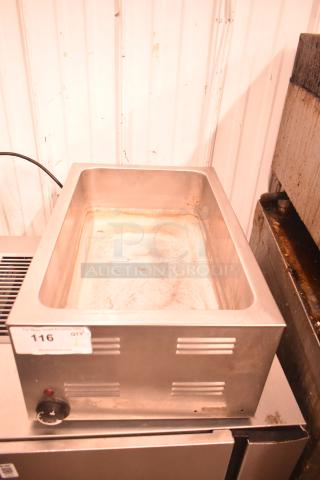 Patriot FMFW-1200W countertop food warmer, stainless steel, 120 volts, used condition, auction tag visible, number 116.