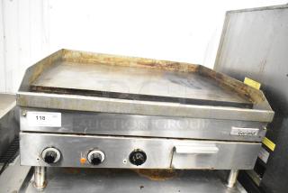 Garland E24-36G commercial griddle, electric, countertop, 208 volts, 1/3 phase, used, visible wear, model label present.
