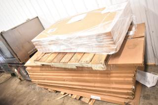 16 brand new scratch and dent Lavex maple workbench tops, sizes 30"x72" and 30"x48", in sealed packaging on pallets.