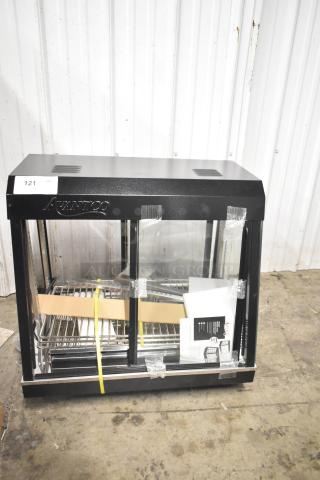 Brand new Avantco 177HDC26 26" heated display case, 3 shelves, sliding doors, 120V, with minor scratches and dents, box included.