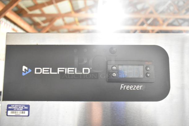 2019 Delfield GBF2P-S commercial freezer, stainless steel, digital display. Model features for 115V, 1-phase operation.