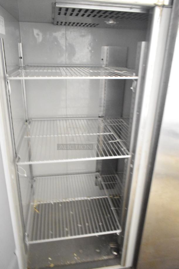 2019 Delfield GBF2P-S commercial 2-door reach-in freezer, 115V, 1 phase, featuring interior wire shelving. Used condition.