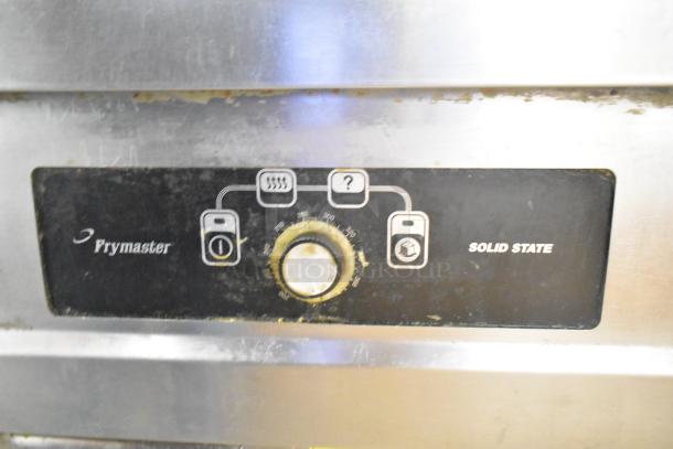 Frymaster control panel, solid state, for commercial 2 bay deep fat fryer with filtration, visible wear and markings.