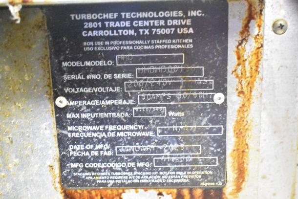 2023 Turbochef HHD Double Batch Oven, Model HHD, 208/240V, Serial #HHD1007, for professional kitchens.