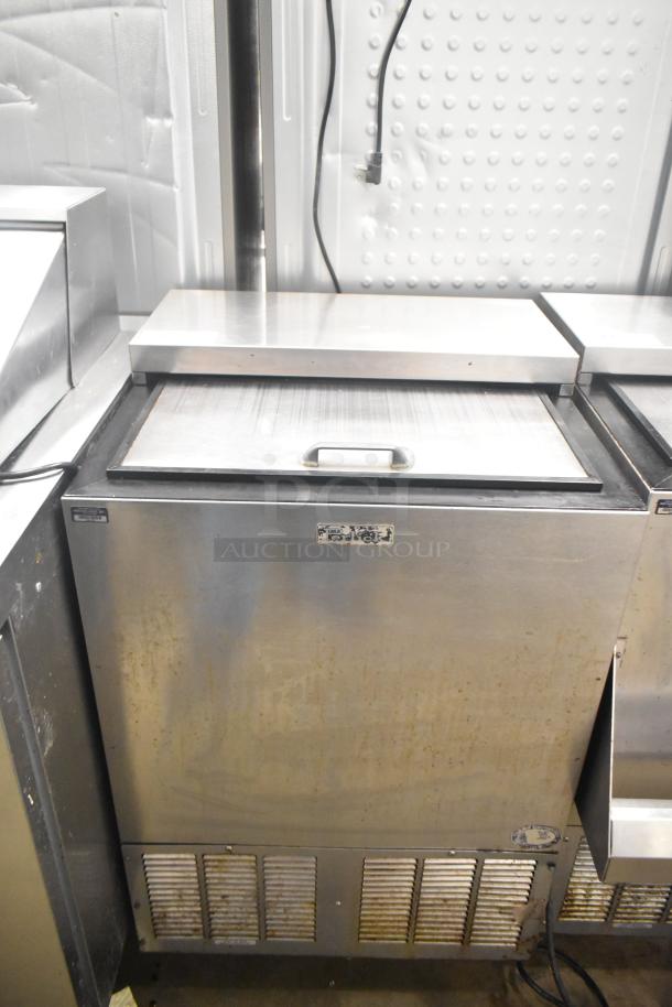 Perlick BC24 Commercial Back Bar Bottle Cooler, stainless steel, 115 volts, 1 phase, used condition with visible wear.